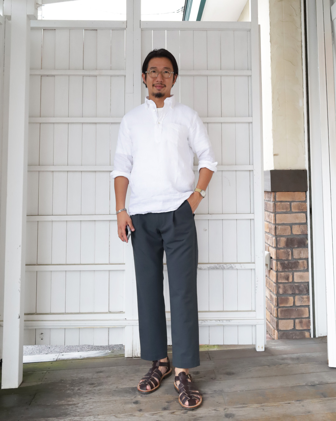 comm.arch. Easy Trouser Crepe Weave Sucker Trousers Dk. Gray Moss 