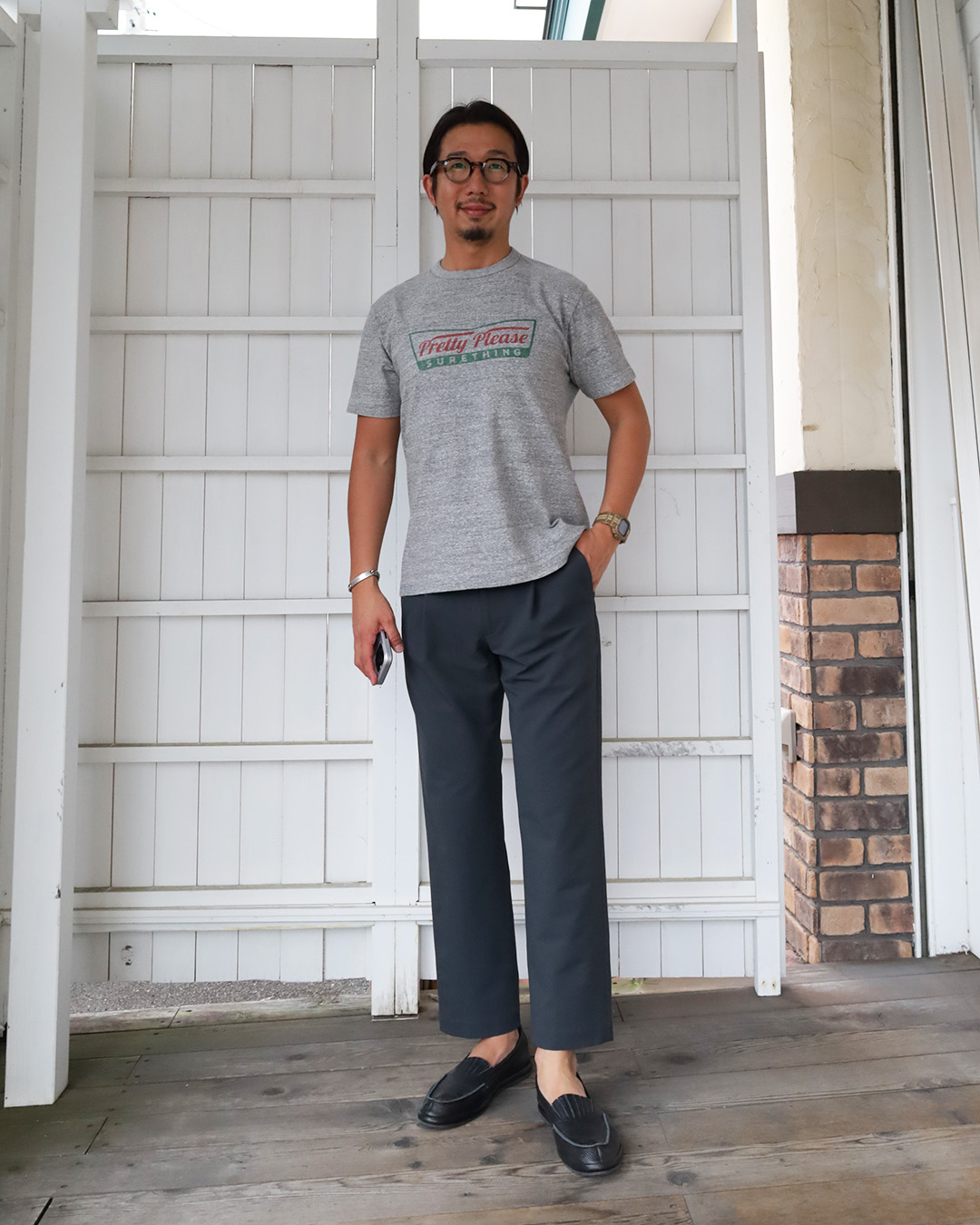 comm.arch. Easy Trouser Crepe Weave Sucker Trousers Dk. Gray Moss 