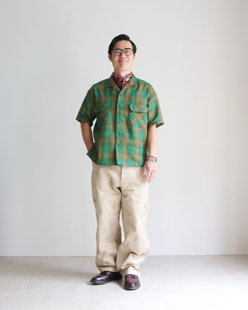 Nigel Cabourn OPEN COLLAR SHIRT – HEMP CHECK – by CITRON